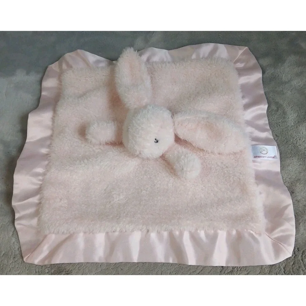 Apricot Lamb Lovey Bunny Rabbit Pink‎ Plush Security Blanket Toy Satin Trim 13
